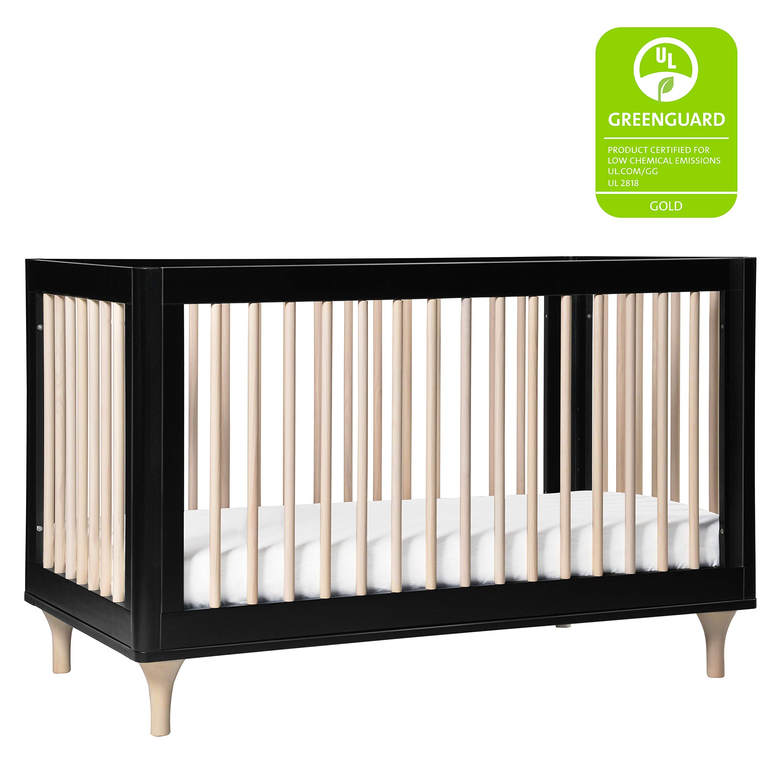 Babyletto Lolly 3-In-1 Convertible Crib With Toddler Bed Conversion Kit In Black And Washed Natural, Greenguard Gold Certified